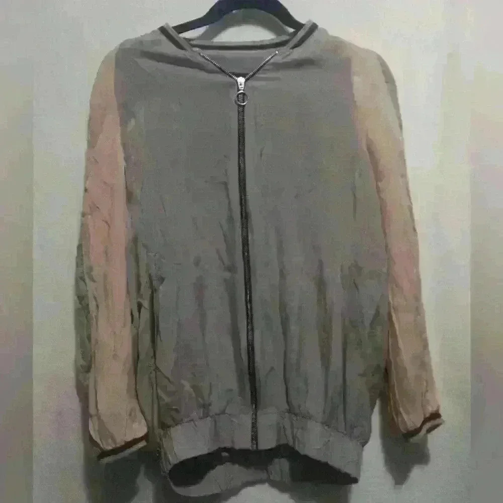 Zara woman pink and gray light jacket spring summer shiny material